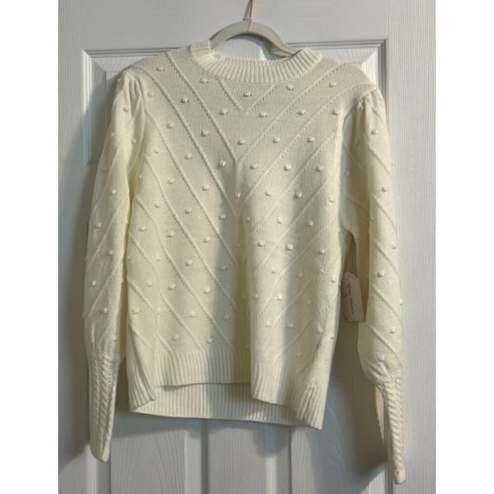 NWT Soft Off White Cream Popcorn Crew Neck Knit Sweater Women Size XL /L